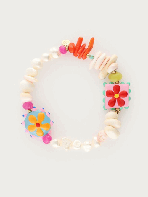 Bracelet tropical coquillage et fleurs