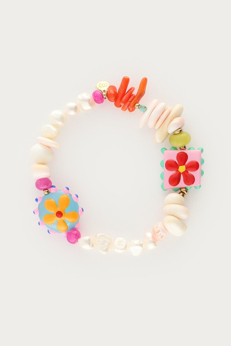 Bracelet tropical coquillage et fleurs